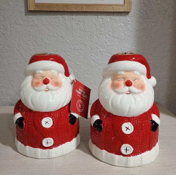 2) SET Martha Stewart Santa Taper Candle Holder Christmas New - Picture 1 of 6